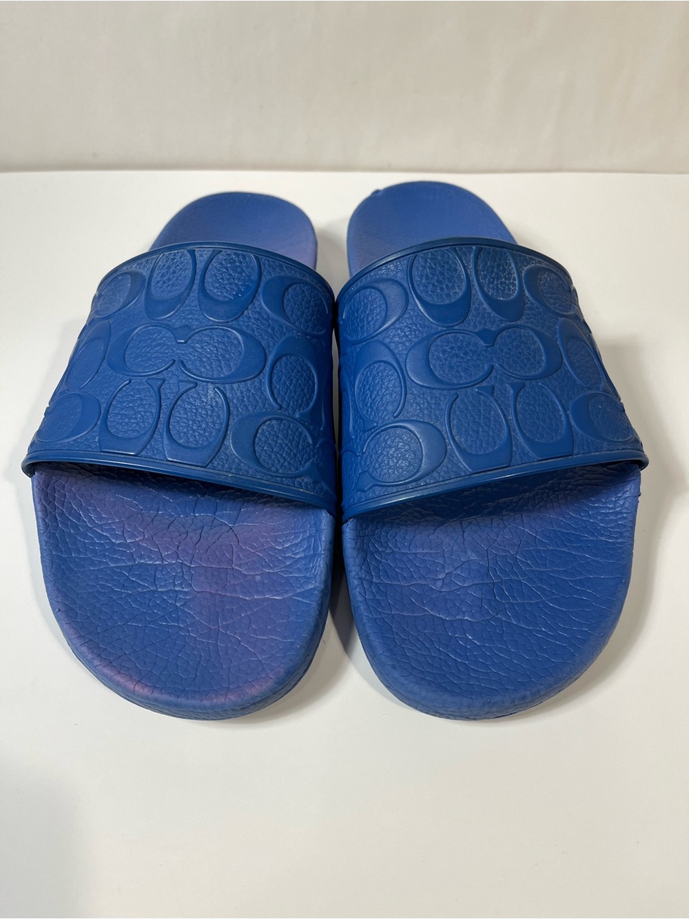 Coach Blue Signature Pool Slides C7092 Monogram Rubber Strap Men’s 12D